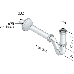 SIFONE AD ESSE OTTONE CROMATO ø1"1/4x32 OMP 322.223.5