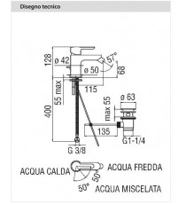 MISCELATORE MONOCOMANDO BIDET SC. 1"1/4 SERIE ABC A RISPARMIO ENERGETICO CROMO