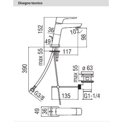 MISCELATORE MONOCOMANDO LAVABO SC. 1"1/4  SERIE ACQUAVIVA CROMO