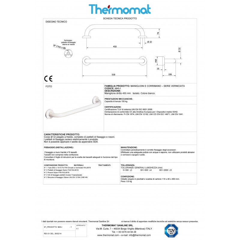 Accessori Bagno Disabili Thermomat.Maniglione Lineare Per Disabili Mm 450 Acciaio Zincato Thermomat Ebay