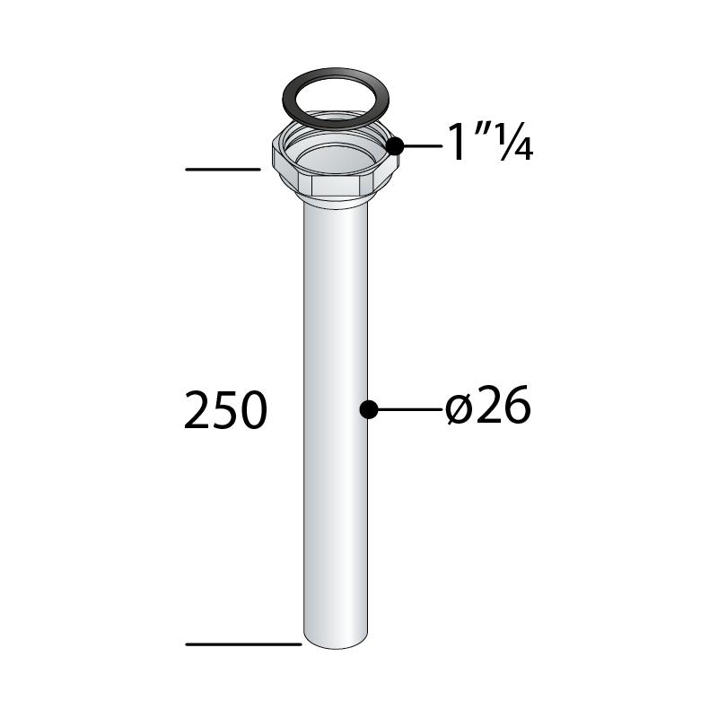 TUBO ORLATO CON DADO OTTONE CROMATO 1"1/4 D.26 L250mm 86.251.4  OMP