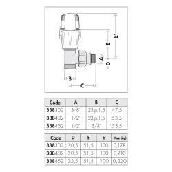 VALVOLA SQUADRO TERMOSTATIZZABILE 1/2" M23x1,5 CALEFFI 338402